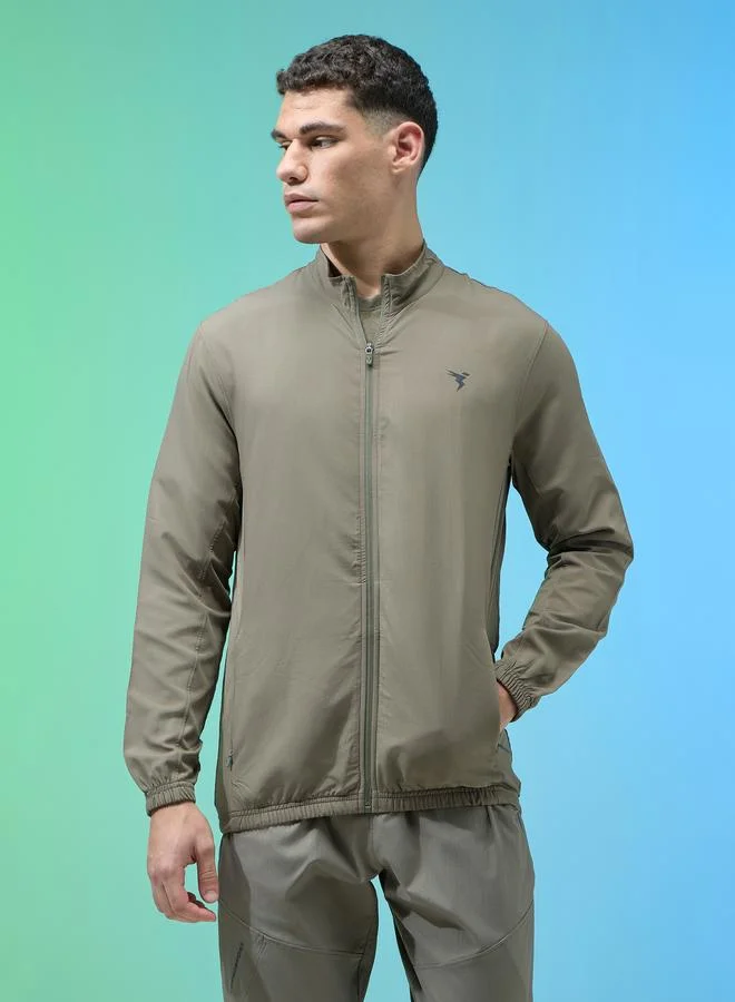 تكنوسبورت جاكيت رياضي رجالي سادة بياقة مرتفعة وقصة ضيقة